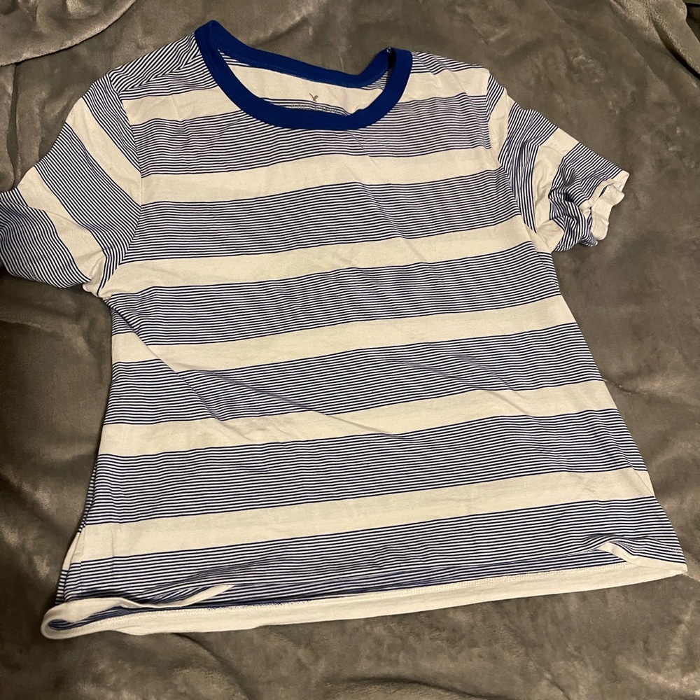 Blue and white stripped short sleeve shirt